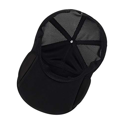 Womens Mens Quick Drying Mesh Baseball Cap Breathable Sun Protection Hat Adjustable Tennis Golf Fishing Cap (Retractable Brim, Black)