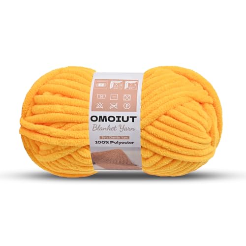 Image of Golden Yellow Chunky Chenille Yarn for Crocheting, Soft Baby Blanket Yarn, Chunky Knit Blanket Crochet Yarn, #7 Super Bulky, 3.5 oz /54.6 yds Fluffy Velvet Amigurumi Yarn