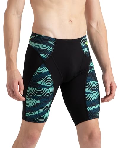 Image of Speedo Men's Endurance+ Hydrosense Print Compression Jammer Swimming Trunks | Chlorine Resistance | Quick Drying | Elasticated Waistband with Silicone Gripper | Flat Drawstring | V-Cut Design