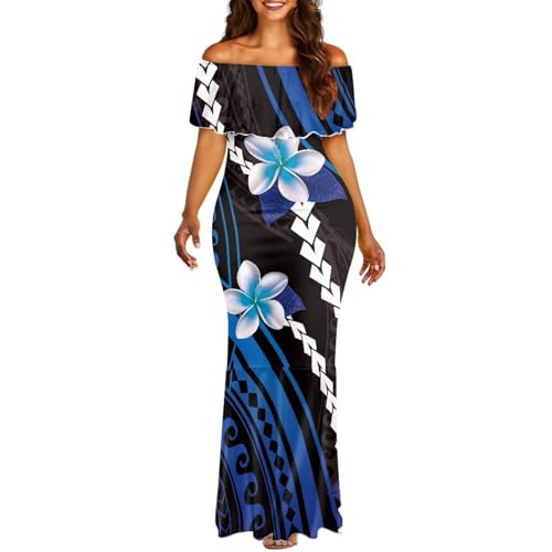 Image of Polynesian Dresses for Women Off Shoulder Maxi Dress Puletasi Samoan Dresses S-7XL