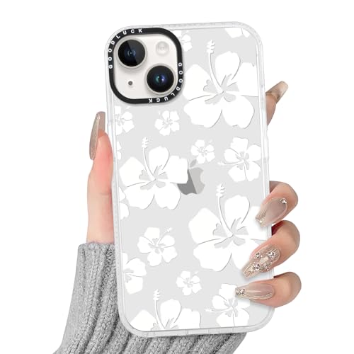 Yoedge Trasparente Cover per iPhone 14/iPhone 13 6,1', Aesthetic Fiori Motivo Flower Disegni per Donne Ragazze, Silicone Custodia Telaio Flessibile e Retro in PC Protettiva Case per iPhone13,Bianco