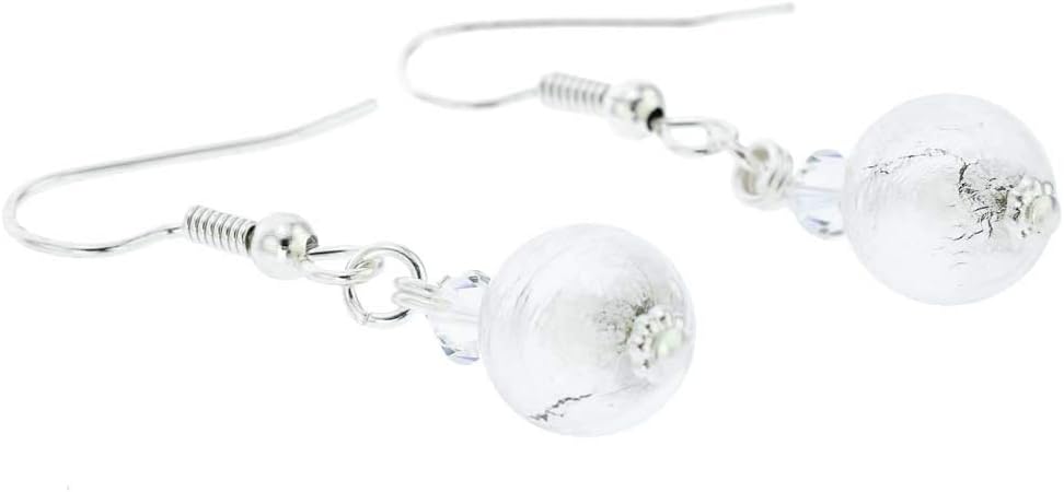 Glass Of Venice Murano Glass Sparkling Balls Earrings - Silver White