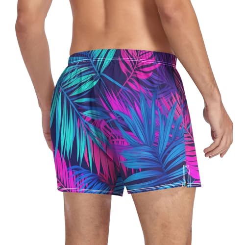 Tropical Palm Leaves Pink Men's Cotton Boxer Shorts Moisture-Wicking Underwear Sleep Shorts with Button Fly S-2XL4