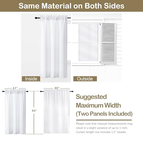 Image of Pure White Short Curtains 45 Inch Length 2 Panels Set, Solid Thermal Insulated Light Filtering Curtains for Bedroom, Soft Fabric Window Drapes, Dual Rod Pocket Design, 2x40Wx45L Inches