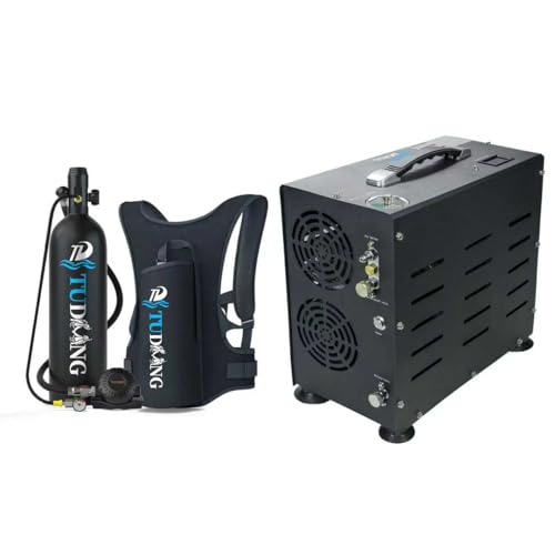 TUDIVING Mini Tanque de Buceo 2L, Tanque de Buceo con compresor de Aire. El Tanque pulmonar soporta 30-45 Minutos de respiración.(Air Compressor+S700Plus Black ES)