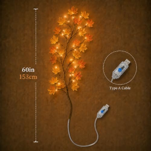 Image of One94Store Warm White Maple Leaf Vine Lights | 72 LED Tree Branch Wall Decor | Flexible Fairy String Lights for Bedroom, Living Room, Home Decoration, Diwali, Christmas, Wedding & Party