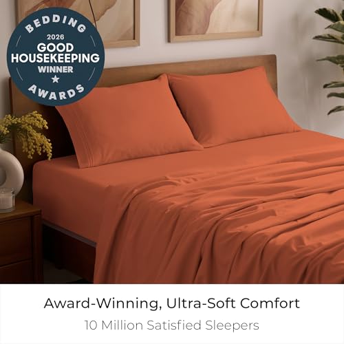 Image of Mellanni Queen Sheets Set - 4 PC Iconic Collection Bedding - Hotel Luxury, Extra Soft, Cooling Bed Sheets - Wrinkle, Fade, Stain Resistant (Queen, Poppy Orange)