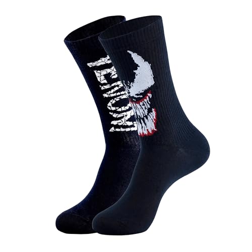 Image of SOCKSXPRESS Marvel Venom Men's Crew Socks | Black | Official licenced Marvel | Special Edition Comfort, Combed Cotton with Reinforced Heel & Arch Support | Sinister Style & Everyday Wear | Pack of 2