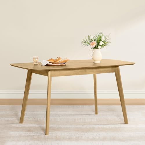 Image of CHITA 47 inch-59 inch Extendable Dining Room Table for 4, Modern Wood Dining Table for Small Spaces, Kitchen, Space Saving Hidden Leaves, Solid Rubberwood Frame, Oak Veneer