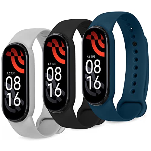 Ainiv Correa Mi Band 6/5, 3 Piezas Compatible con Pulsera Xiaomi Mi Band 5 /Mi Band 6/7, Suave Silicona Correa de Repuesto, Resistente al Sudor (Negro/Gris/Azul Medianoche)