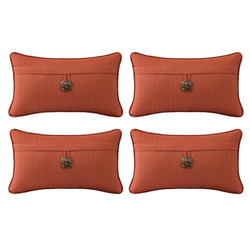 Supdurplus Outdoor Decorative Pillows with Coconut Button Pack of 4, 20" x 12" Outdoor Pillow Set for Couch Bed Throw Patio Sofa, Coral Red