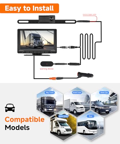 Image of 7 inch Wired Backup Camera System with Radar Ranging | 1080P IR Night Vision, IP68 Waterproof, Intelligent Reverse Lines, HD Touch Key Monitor for Trailer Camper Truck