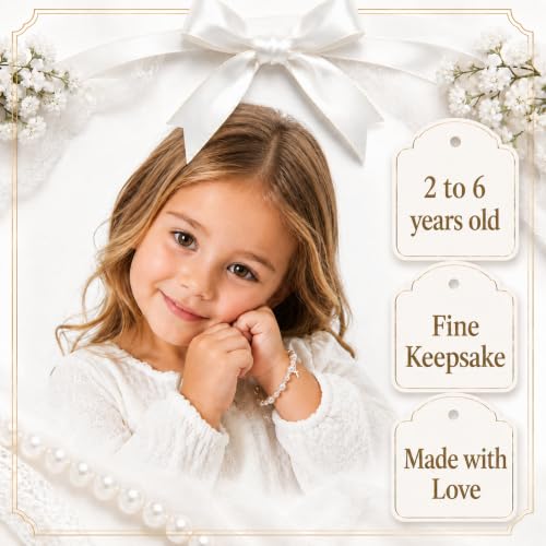 Image of Baptism Jewelry Gifts | White Pearl Bracelet | Sterling Silver Cross Charm
