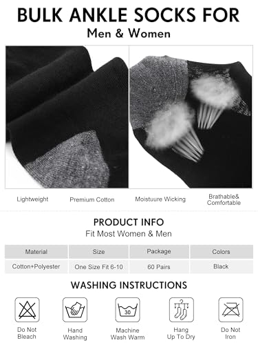 Image of Foaincore 60 Pairs Ankle Socks Bulk for Men Women, Low Cut Breathable Cushioned Athletic Running No Show Socks Multipack