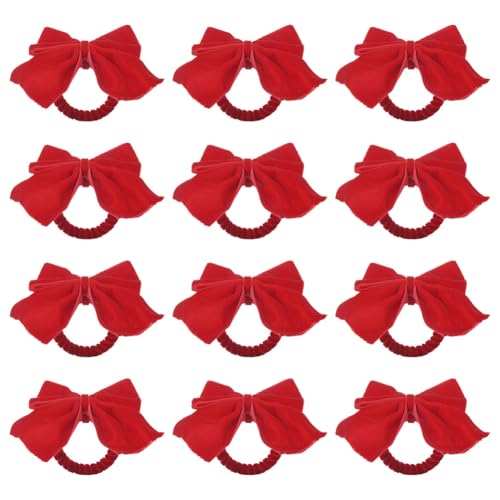 Juego de 12 servilleteros rojos con lazos de terciopelo, hebillas para servilletas, Navidad, boda, fiesta, cena, decoración de mesa