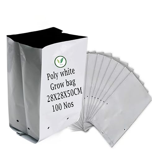 Image of IAgriFarm UV Treated Poly Grow Bags, 28 * 28 * 50cms, Pack of 100, White & Black, for Home Gardening