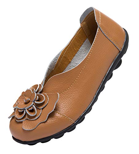 Image of Women's Slip-On Loafers, Comfortable Leather Walking Flats with Memory Foam Insole, Anti-Slip Casual Shoes for Work Office Driving