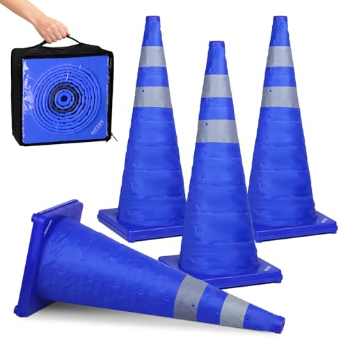 Image of BATTIFE 4 Pack 28 Inch Collapsible Traffic Cones, Blue Safety Cones
