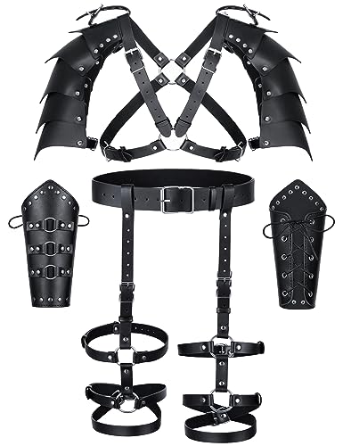 Medieval Knight PU Leather Leggings Corset Belt Shawl Renaissance Shoulder Cape Scarf Bracers Accessories(Type2)