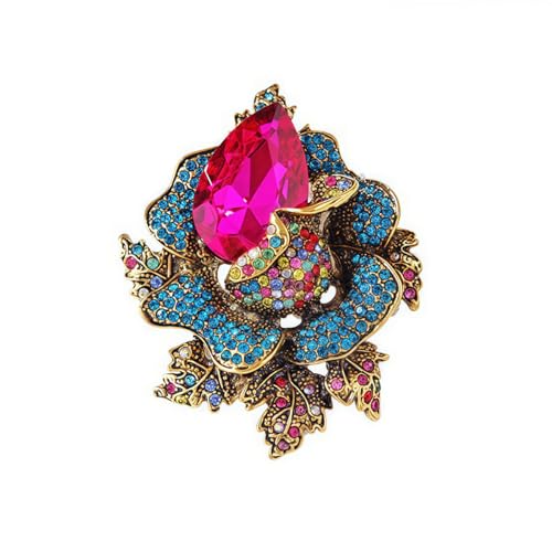 Image of Rhinestone Flower Brooch For Women Crystal Rose Flower Brooch Pin Big Size Rhinestone Crystal Flowers Broochs Stylish Rhinestone Rose Flowers Pin Elegant Clothing Hat Bag Accessories