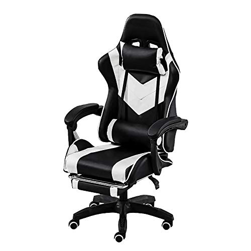 Preisvergleich Produktbild Lumereholic Gamer-Stühle, ergonomisch, Rückenlehne, höhenverstellbar, Bürostuhl, Drehstuhl, elektronischer Sportstuhl mit Kopfstütze, Lendenwirbelstütze Bllanc