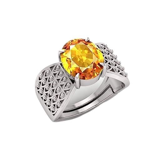 Saphir jaune pukhraj 6.25 ratti bague argent ajustable homme femme Bu4