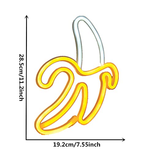 Segnale al neon a forma di banana, con luce al