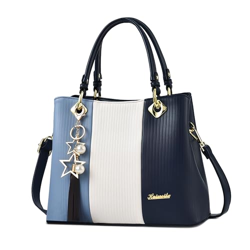 Imagen de DEEVORCA Elegante Bolsos De Mano Mujer Moda Bloque Color Bolso De Hombro Casual Cuero PU Viajar Trabajar Fiesta Fecha Negocio Bolsa De Mensajero Bolso Bandolera Estrella Colgante Azul
