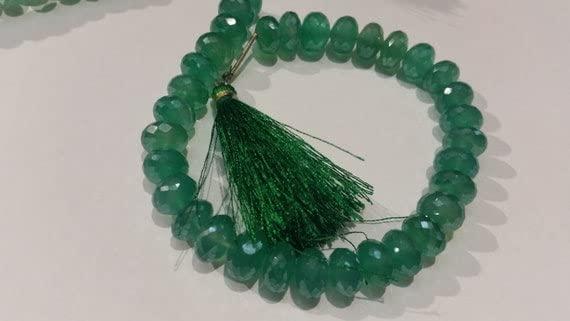 Calcédoine verte perles rondelles facettées 9-10mm pour création de bijoux DIY 4 pouces