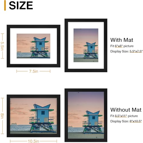 decorUhome 8.5 by 11 Picture Frame, Display Pictures 6x8 with Mat or 8.5x11 without Mat, Wall & Tabletop Display Certificate Frame, Black, 4 Pack