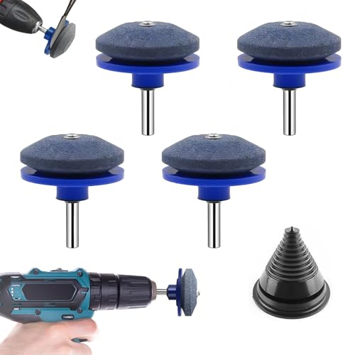 JINJUMEI 4 Pièces Aiguiseur de Lame de Tondeuse à Gazon, Affûteur pour Lame de Tondeuse, AffûTeur de Lame Universel pour Perceuse Électrique, Lawnmower...