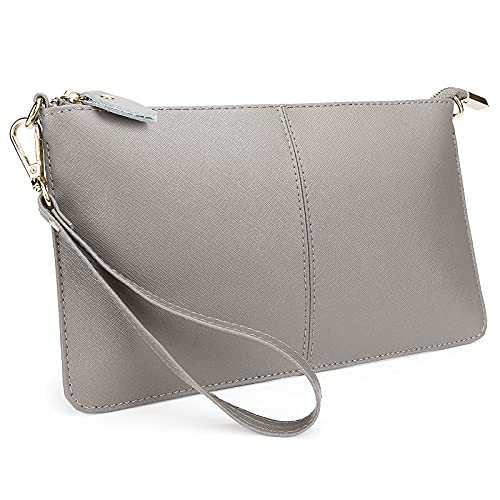 Image of YALUXE Genuine Leather Wristlet Handbags Purses Cell Phone Pocket Clutch Wallet Crossbody Bags for Women