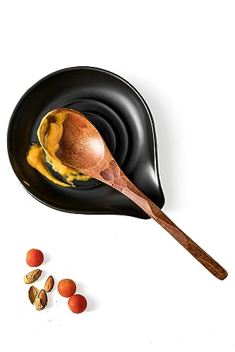 Image of LAUCHUH Spoon Rest for Stove Top, 5 inch Large Cooking Spoon Holder for Kitchen Countertop Ceramic Ladle Holder for Spatula, Tong, Heat-Resistant, Farmhouse Kitchen Decor, Black