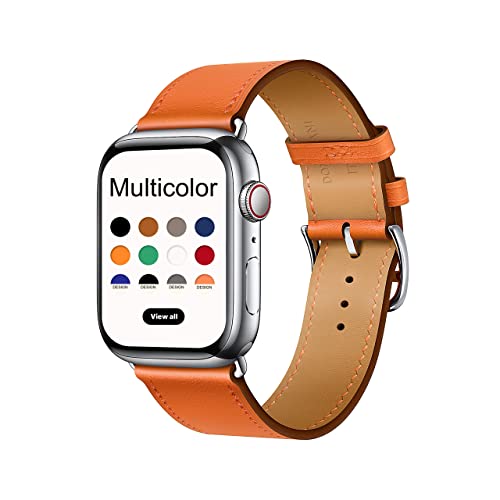 DONEGANI LB1 Leather Band Compatible with Hermes Apple Watch Bands Series Ultra 9 8 7 6 5 4 3 2 1 SE?49mm 45mm 44mm 42mm 41mm 40mm 38mm Men Women iWatch Strap in color Orange