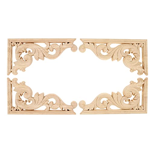 4pcs 13 * 7cm(Gauche) Vintage Bois Sculpté en Coin pour Maison Porte L'armoire Décalque de Sculpture sur Bois Non Peint