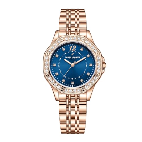 Image of Daniel Hechter Paris Vendome Collection Analog Watch for Women with Round Dial, Crystal Studded Bezel, Crystal Accents and Stainless Steel Strap - DHW2009