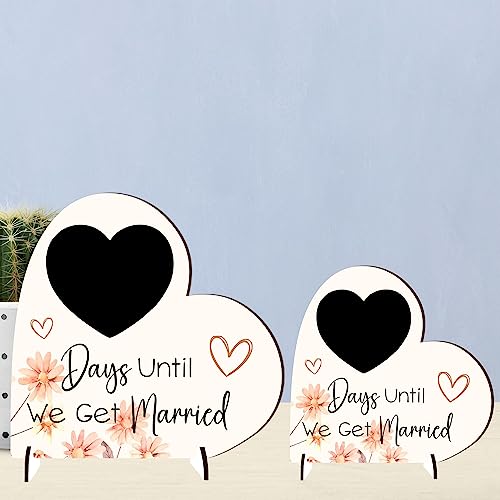 Pixie's Gifts Wedding Countdown Heart Plaque on Stands, Chalkboard Style, Rustic Wedding Decor