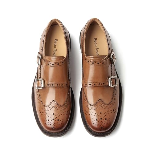 Image of BEAU TODAY Women Monk Strap Loafers Cap Toe Business Causal Loafer Shoes