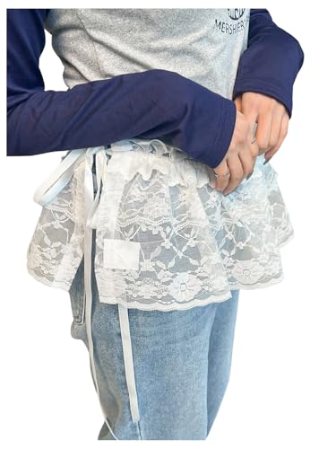 SweatyRocks Women's Sheer Lace Wrap Skirts Tie Side Ruffle Layered Mini Skirt