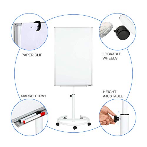 TANKEE Mobile Whiteboard on Wheels - 40'' x 26'' Portable Magnetic Standing White Board, Dry Erase Board with Stand, Flip Chart Easel for Classroom Teachers with Paper Pads