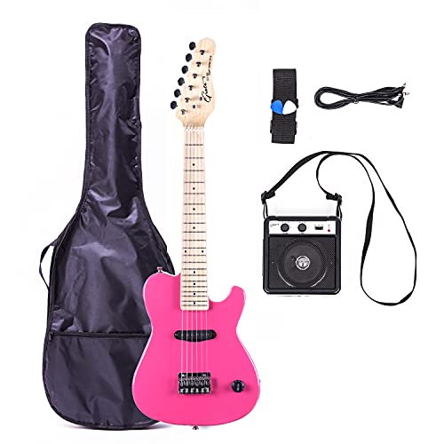 Grote Kids Electric Guitar Beginner Kits 6 String for Boy Mini 5W AMP Strap Case Cable 2 Picks for Girl Boys(Pink)