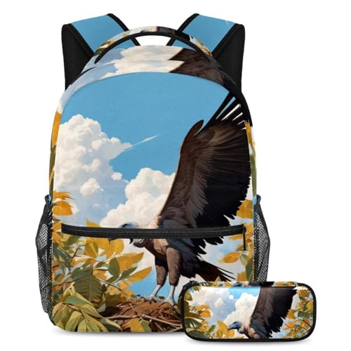 Cartable vautour 2 pièces avec sac à dos 40cm et trousse multicolore pour ado