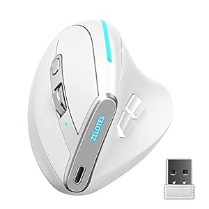 TKMARS Kabellose Maus, ergonomisch, Bluetooth 5.0 + 2, 4 G, USB, 3 Modi, wiederaufladbar, vertikale Maus, 8 programmierbare Tasten, 5 Stufen DPI, Maus für PC, MacBook und Laptops, Weiß