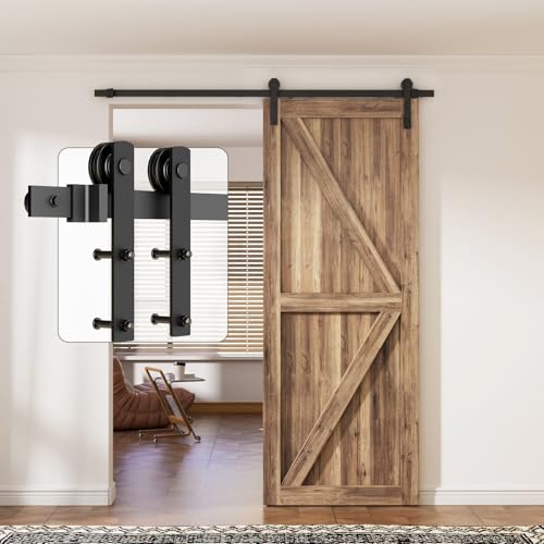 UELSTFLY Kit de herrajes para puerta corredera de granero de 6.6 pies, sistema de rodillo de pista, suave y silencioso, fácil de instalar, se ajusta a un panel de puerta individual de 40 pulgadas de
