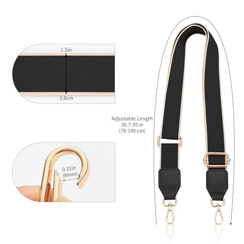 Image of 1.5 inch Wide Crossbody Purse Strap Replacement - Adjustable Handbag Belts | Adjustable replacement shoulder straps, gold buckle, black, fits most purses, totes, crossbody bags, handbags, clutches