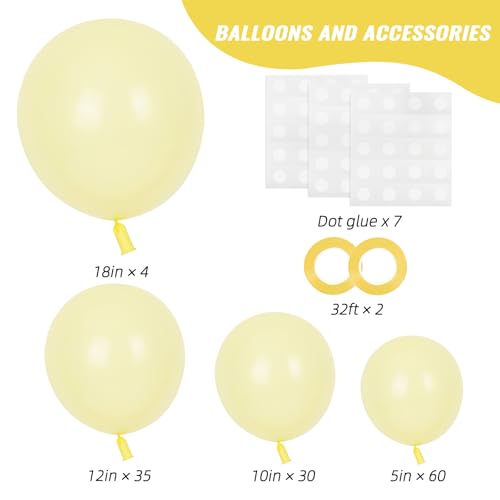Image of RUBFAC 129pcs Pastel Yellow Balloons Different Sizes 18 12 10 5 Inches Light Yellow Balloons for Happy Birthday Wedding Anniversary Baby Shower Easter Garland Arch Party Decoration