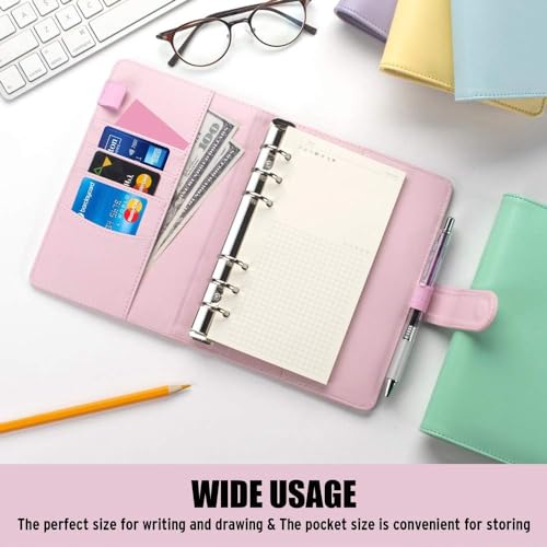 Image of Sooez A6 Notebook Binder, 6 Ring Planner Binder A6 PU Leather Notebook Binder, Loose Leaf Personal Organizer Binder Cover with Magnetic Buckle Closure, PU Leather Portfolio Binder, 7.48 inchx5.2 inch