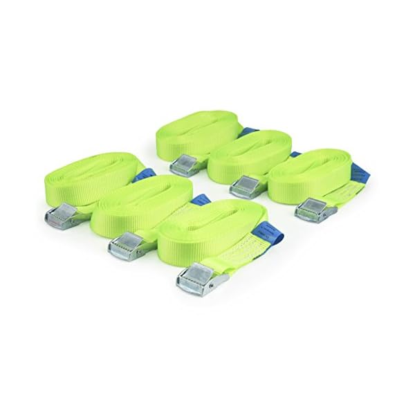 Sandax 6X Spanngurte mit Klemmschloss im Set, 5m lang, 25mm breit, neon-gelb, Zurrgurte mit Klemmverschluss kurz, belastbar bis 250kg, DIN EN 12195-2, Einteilige Befestigungsgurte Klemmschlossgurte – Bild 6