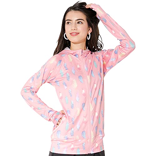 FELLOW フェロー 全38色柄 ラッシュガード パーカー レディース ラッシュパーカー 接触冷感 ラッシュ フードあり 長袖 UVカット UPF50 + フェザーピンク LLサイズ