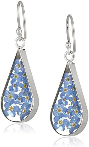 Amazon Collection Sterling Silver Blue Pressed Flower Teardrop Earrings